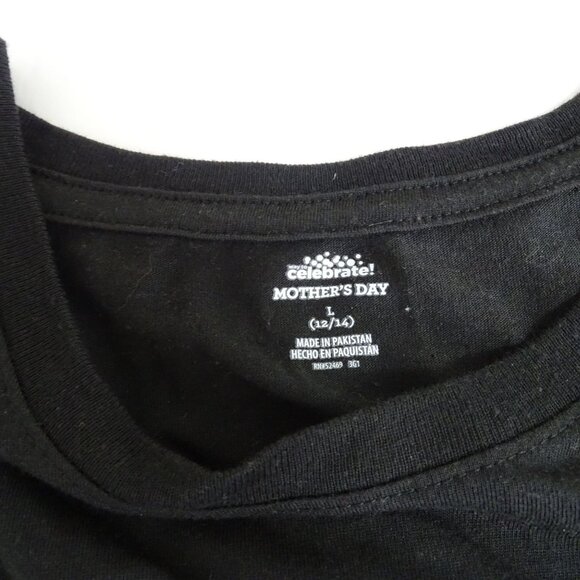 Celebrate Mothers Day Black Graphic Tee T-shirt Women Size L 12 14 Crew Neck - Picture 4 of 8
